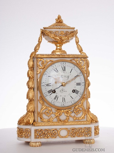 A fine French Louis XVI ormolu mounted borne mantel clock, A. Wolff A Paris, circa 1770.